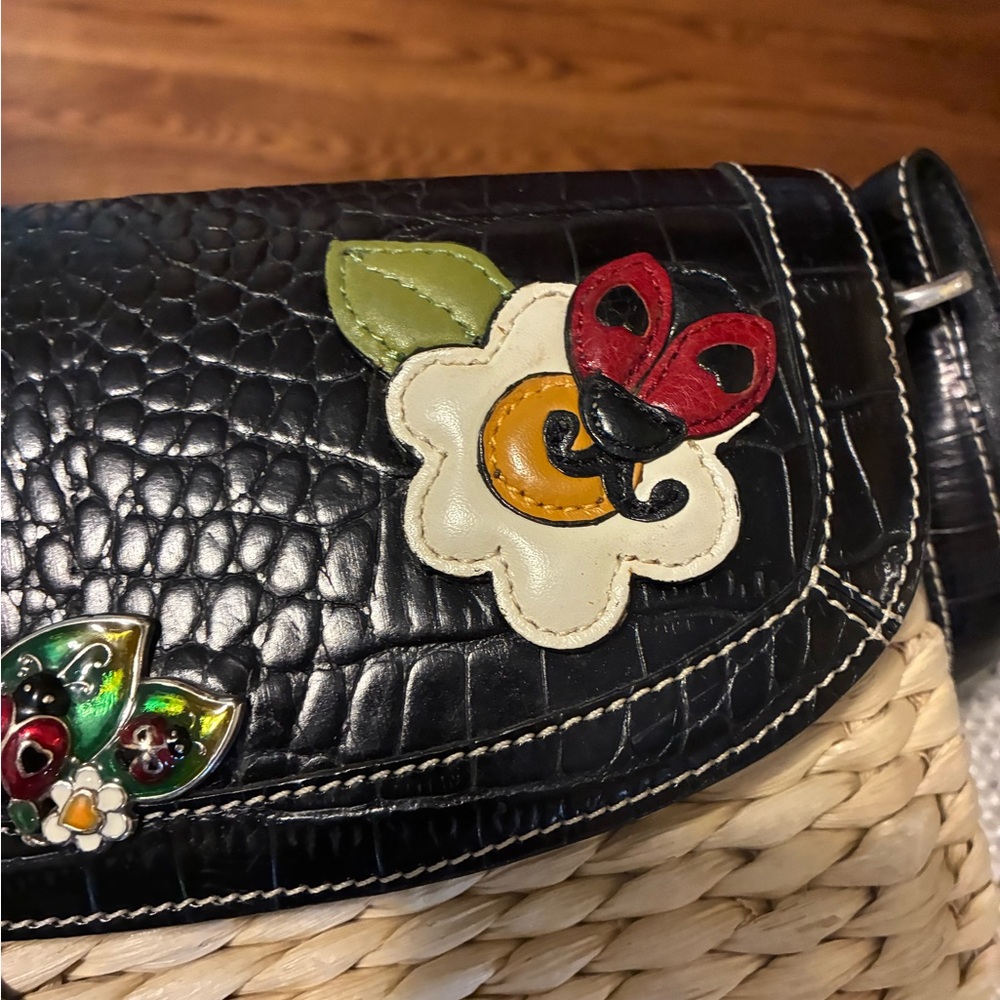 Brighton Woven Straw and Leather Crossbody with Red Ladybug Accents - Picture 4 of 10